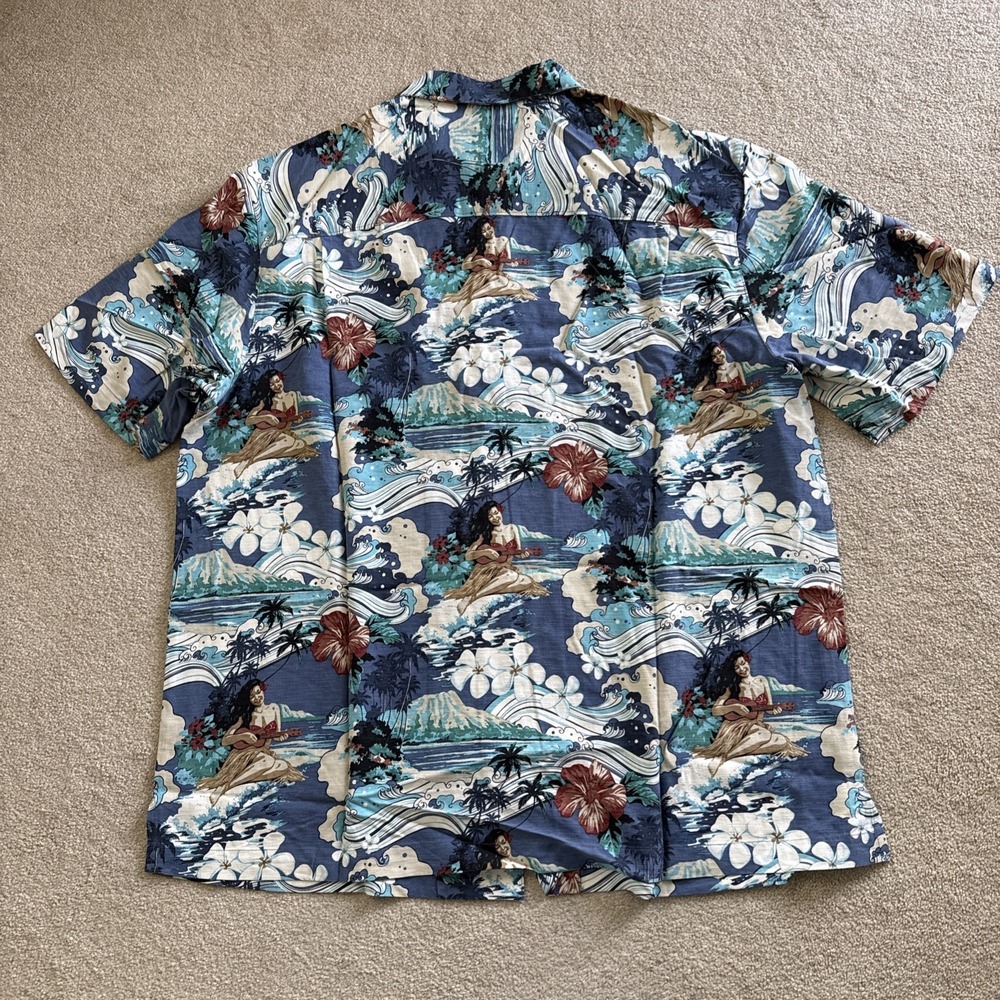 Paradise Collection Mens Hawaiian Aloha Camp Shirt 100% Silk Blue Hula XL Loop - Picture 2 of 10